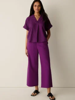 Stretch Organic Cotton Poplin Wide-Leg Pant