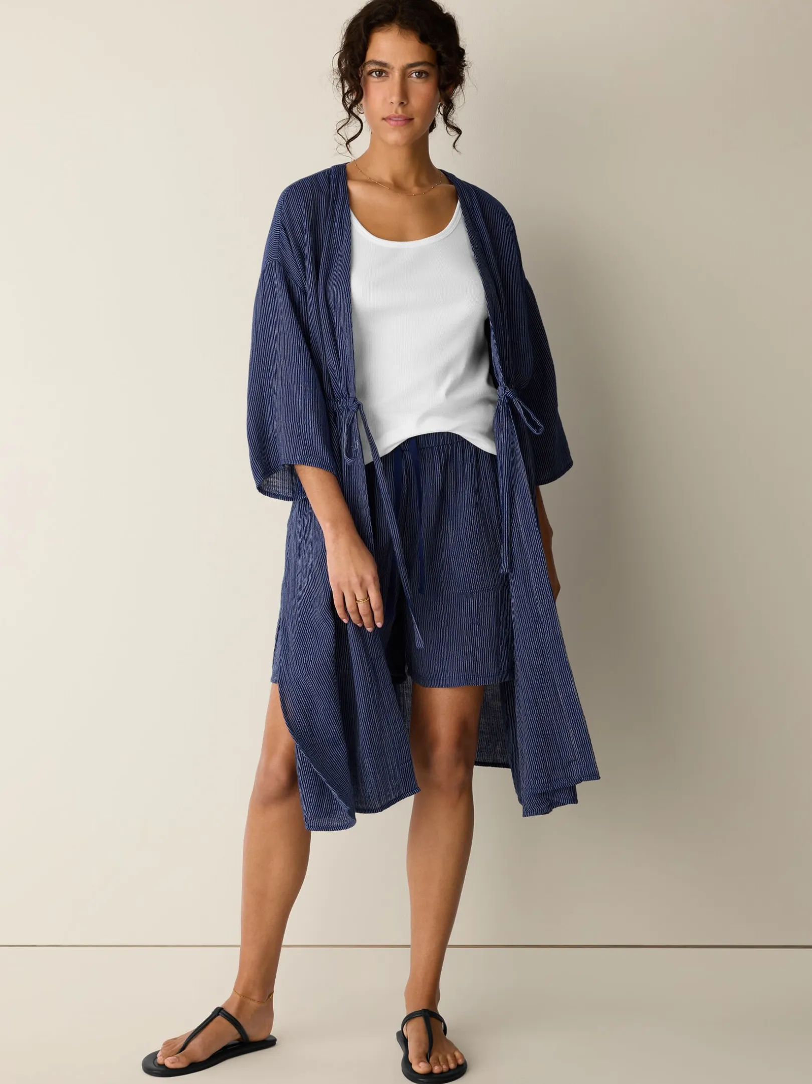 Striped Organic Cotton Gauze Caftan