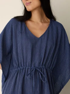 Striped Organic Cotton Gauze V-Neck Caftan