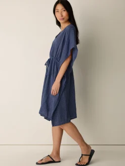 Striped Organic Cotton Gauze V-Neck Caftan