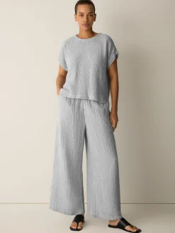 Striped Organic Cotton Gauze Wide-Leg Pant