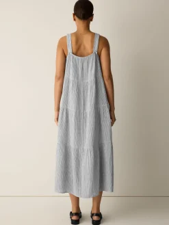 Striped Organic Cotton Gauze Tiered Dress