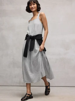 Striped Organic Cotton Gauze Tiered Dress