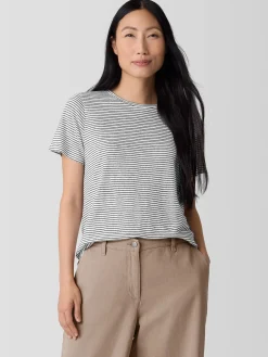 Striped Organic Linen Jersey Crew Neck Tee