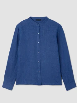 Washed Organic Linen Délavé Band Collar Shirt