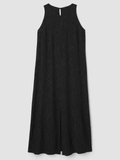 Woven Plissé Round Neck Dress